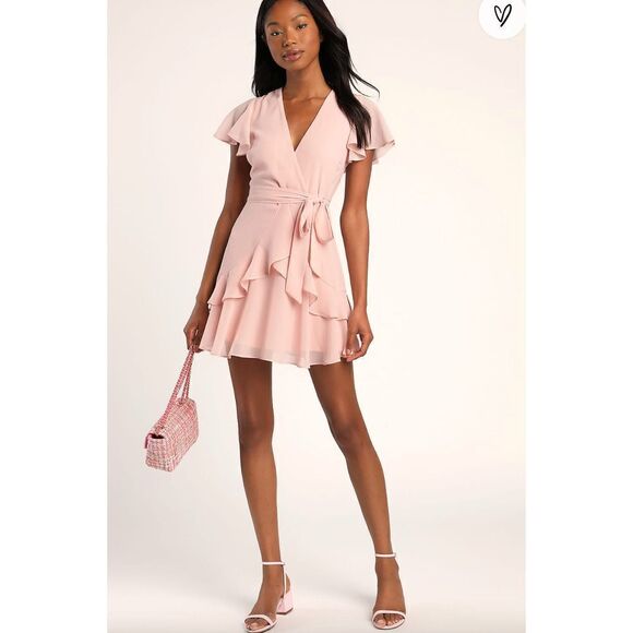Lulu's Pink Dress Blush Ruffled Chiffon Romantic Medium Sweet Like You NEW - Picture 1 of 16